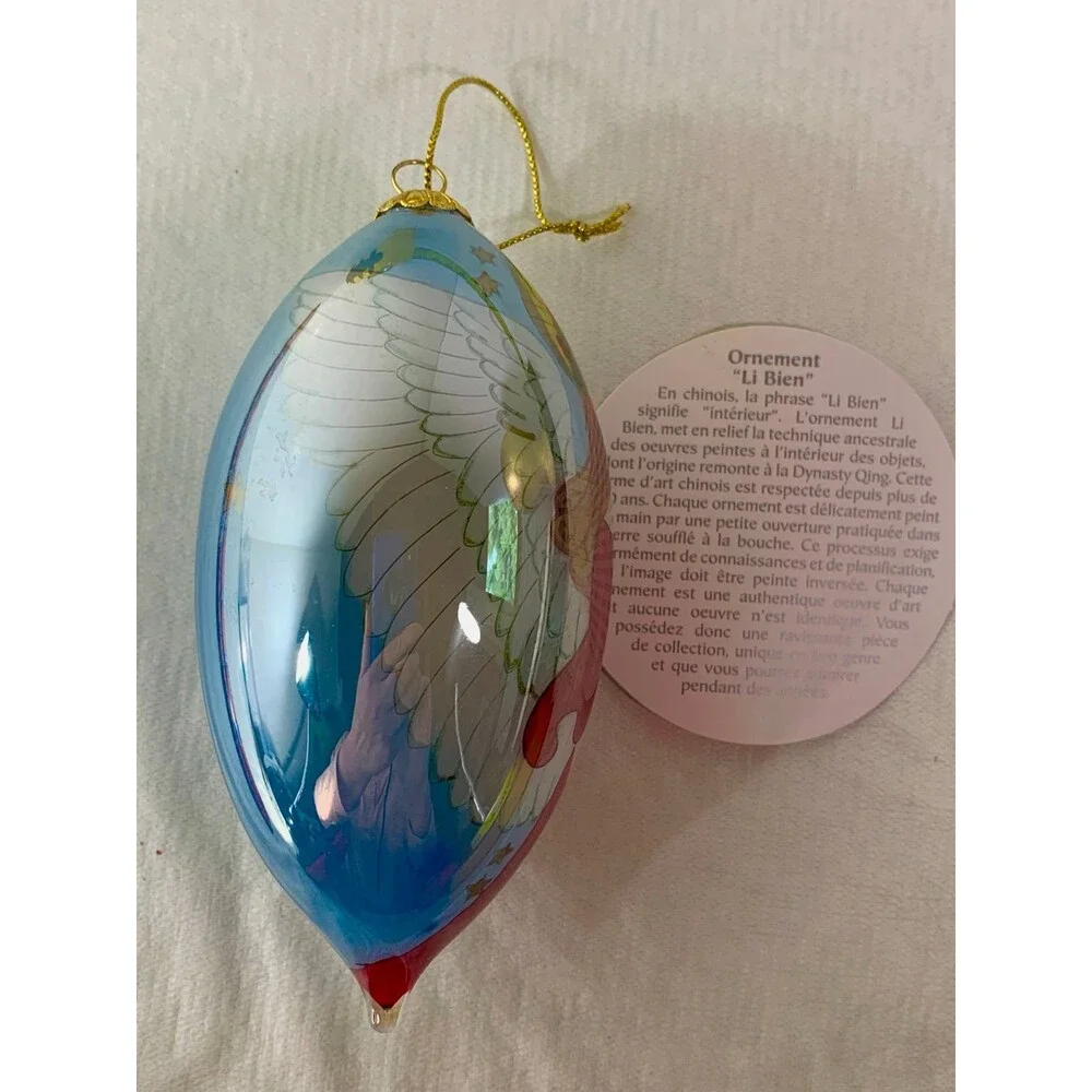 Li Bien Ornament Teardrop Reverse Painted Angel Playing Harp With Box